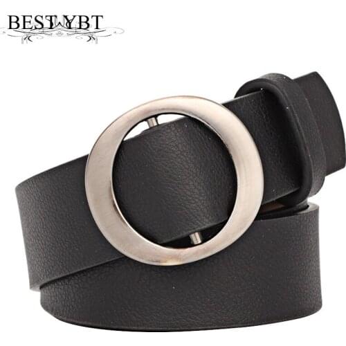Best YBT Women Imitation Leather Belt Round Alloy Pin Buckle Belt New Trend Casual Solid Color Fashion Sport Cowboy Women Belt
