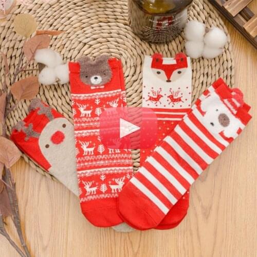 Christmas Socks Women Cartoon Red Elk Bear Fox Cotton Cute Socks for Autumn Winter Christmas New Year Gift Size 34-42