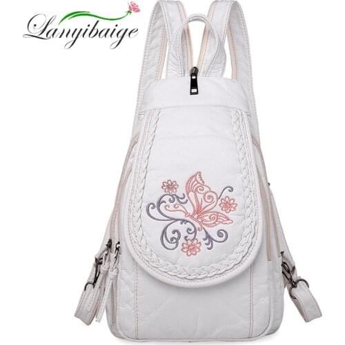 New Fashion Embroidery Womens Backpack Beautiful Butterfly Flower Pattern Leather Ladies Backpack Lightweight And Soft Backpack