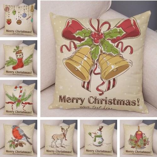 Santa Cartoon Socks Snowman Deer Bell Pillow Case for Sofa Home Car Decor Merry Christmas Cushion Cover Plush Pillowcase 45x45cm
