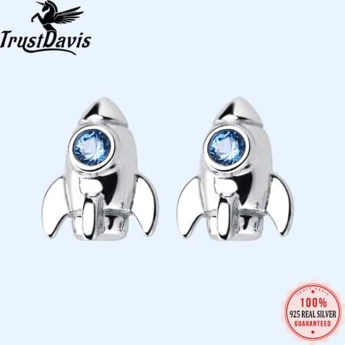Trusta 925 Sterling Silver Earring Jewelry Fashion Small CZ Stone Rocket Stud Earrings Birthday Gift For Girls Teen Lady DS1321