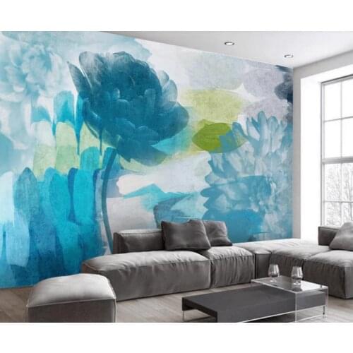 Blue Flower Oil Painting Wall Mural Wallpaper European Floral Fresco for Living Room Bedroom Wall Decor Photo Wall Paper 3D