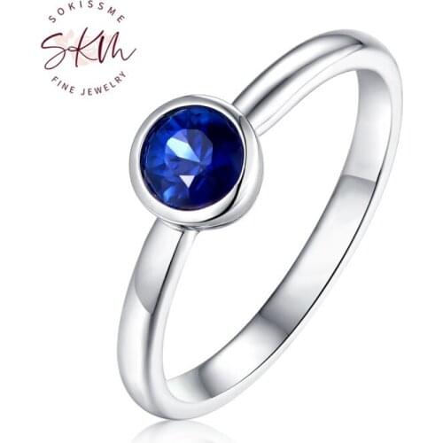SKM Blue sapphire engagement ring 14K White Gold Simple wedding ring Birthstone Jewelry Dainty Classic Promise Rings