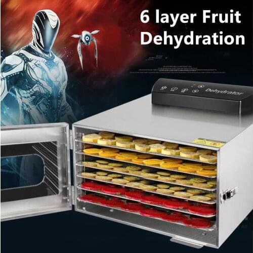 Stainless Steel 110V 220V 6 Trays Food Dehydrator Snacks Dehydration Dryer Fruit Vegetable Herb Meat Drying Machine