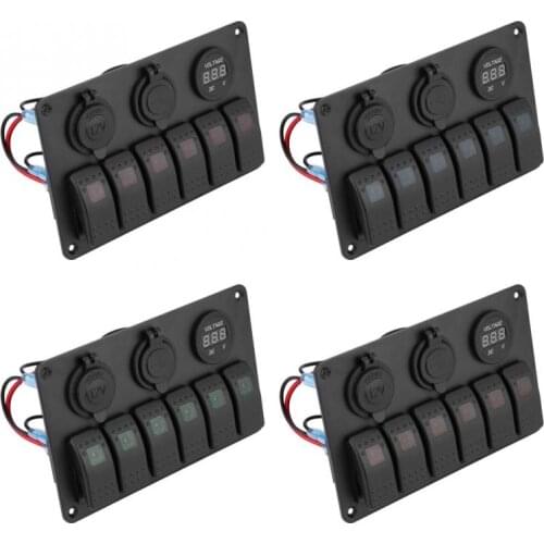 12V 24V 6 Gang Rocker Switch Car Boat Marine LED Rocker Switch Panel Dual USB Voltmeter Cigarette Lighter Car Accessories HOT