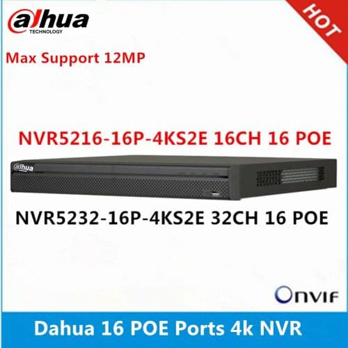 Dahua NVR5216-16P-4KS2E 16CH with 16 poe & NVR5232-16p-4KS2E 32ch with 16 PoE ports max support 12MP Resolution 4K NVR Reader
