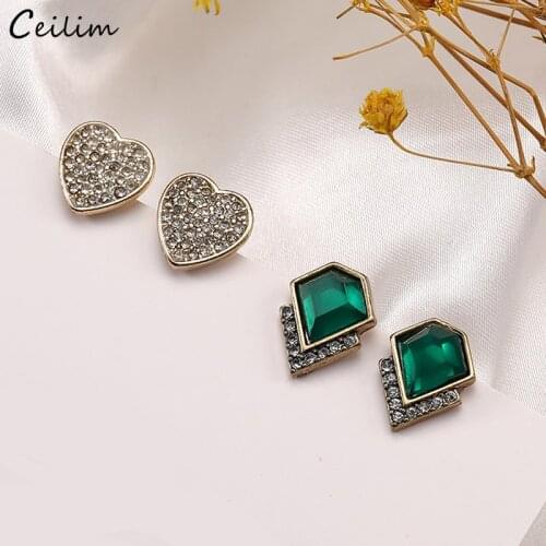 Vintage Crystal Stud Earring for Women Gifts New Round Heart Earrings Designer Jewelry Boucle D'oreille