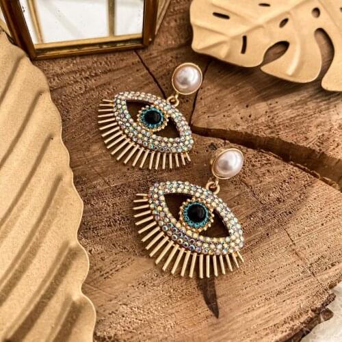 Vedawas Fashion Heart Eyes Earring for Women Wedding Jewelry Trendy Crystal Exaggerated Drop Dangle Earrings Gift INS Wholesale