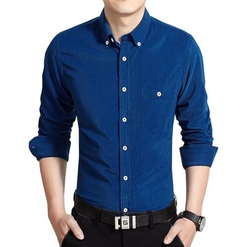 Spring and autumn blue mens shirts long-sleeved business casual shirt men large size s-5xl man top white red black