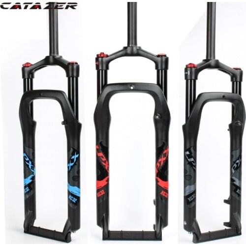 Catazer 24 26inch Bike Fork Fat Bicycle Fork Air Gas Line Locking Suspension Forks Magnesium Aluminium Alloy 4.0"Tire 135mm