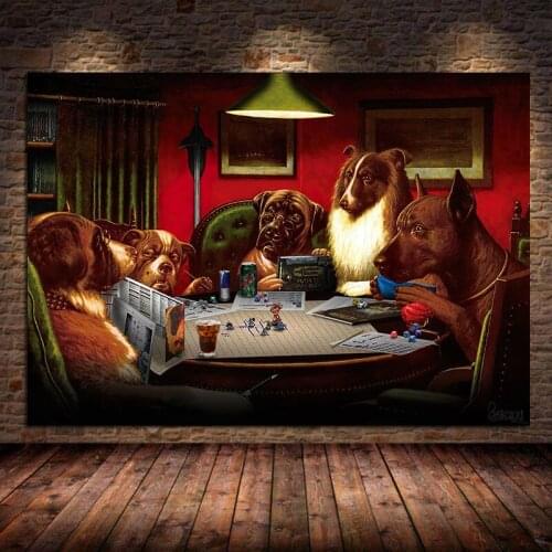 Dogs Playing Poker Funny Posters and Prints Wall Pictures Cool Pet Dog Pug in Casino Art Canvas Painting Living Room Home Decor