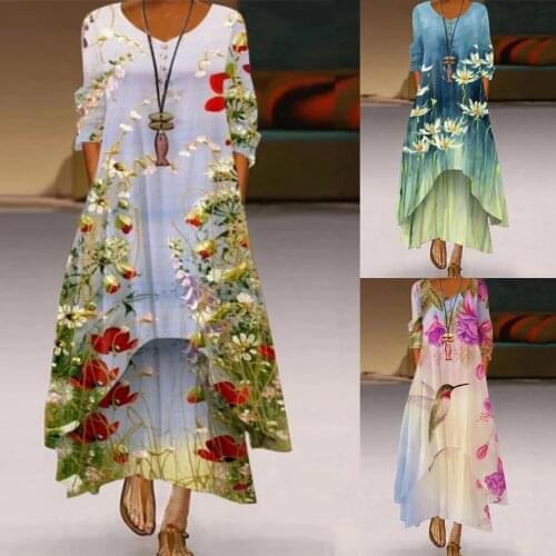 WomenS Dress Autumn Hot Style Casual Long-Sleeved Round Neck Printed Button Double-Layer Long Dress New платье летнее 50