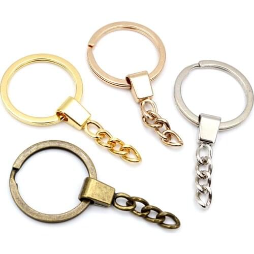 10pcs/lot Key Ring ( Ring Size: 30mm ) Key Chain Rhodium Bronze Gold Plated 50mm Long Round Split Keychain Keyrings Wholesale
