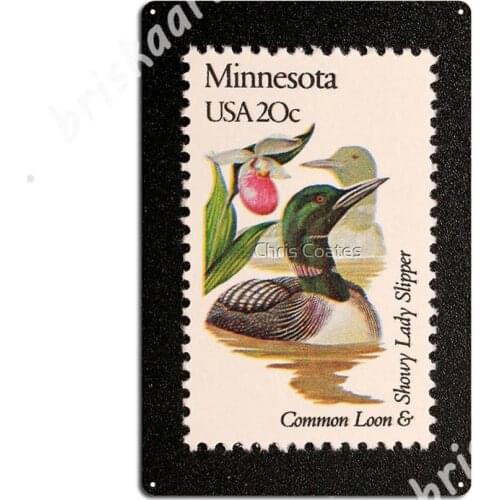 1982 20c Minnesota State Bird &Amp; Flower Postage Stamp Metal Signs pub Cave pub create Wall Decor Tin sign Posters