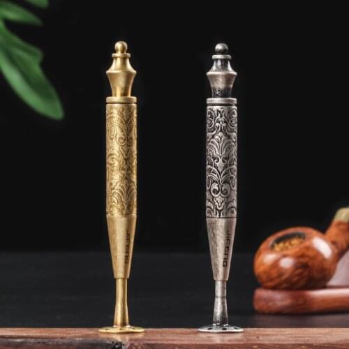 2 in 1 Carved Arabesque Smoking Tobacco Pipe Nozzle Cleaner Tamper Tool (Bronze ,Silver )