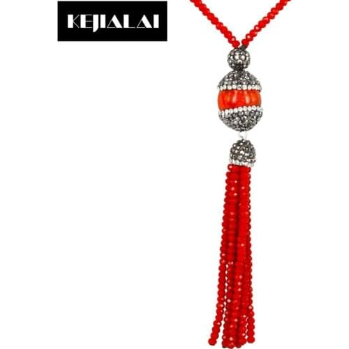 2017 Fashion Tassel Necklace for Women Pearl Natural Stone Pendant Glass Beads Tassels Charm Long Necklace Bohemia Style Jewelry
