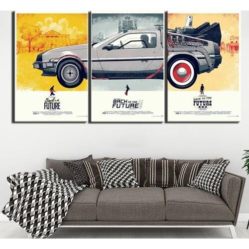 3 piece back to the future car movie painting Canvas wall art movie poster 3 panel printed painting wall decoration F688