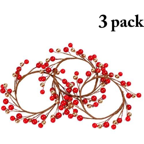 3PCS Christmas Wreath Artificial Berry Mini Wreath Candle Ring Wreath Fake Bearries Home Deacoration Party
