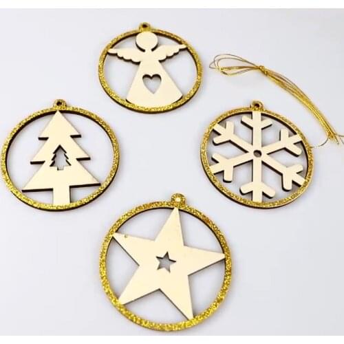 4PCS Vintage Unfinished Wood Embellishments Christmas Tree Hanging Ornament Wooden Tags Home Decoration for DIY Craft