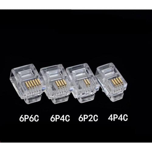 50pcs/lot RJ11 6P2C 6P4C 6P6C Telephone Internet Modular Plug Jack RJ11 Connector RJ-11 Crystal Heads Gold-Plated