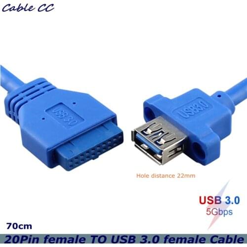 70cm Used For PC Front Panel USBHub USB 3.0 Female to 20-Pin Female Cable Adapter Fixing Feet, Used For DIY Panel Installation