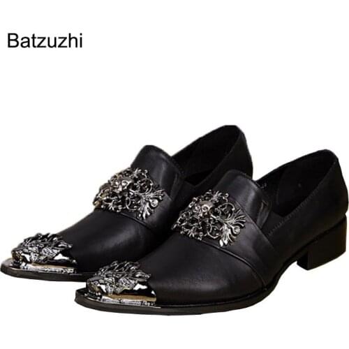 Batzuzhi Arrival mans black leather shoes Rock Personality Designers Shoes Leather Dress Shoes Man Party Wedding
