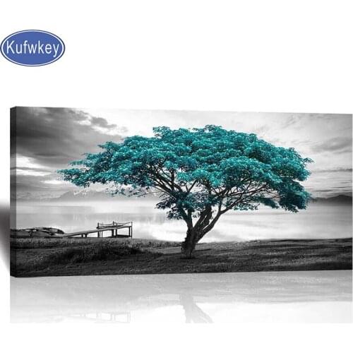Large Blue Tree Black and White Art Diamond Embroidery Home Decoration Diy Diamond Painting Cross Stitch Mosaic Sticker KU122
