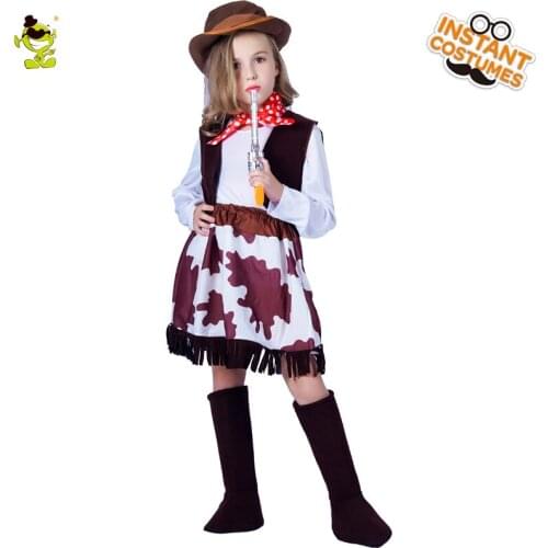 Kids Western Cool Cowgirl Costumes with Hat Halloween Party Carnival Classical Cowpoke Role-play Clothing Purim Holiday