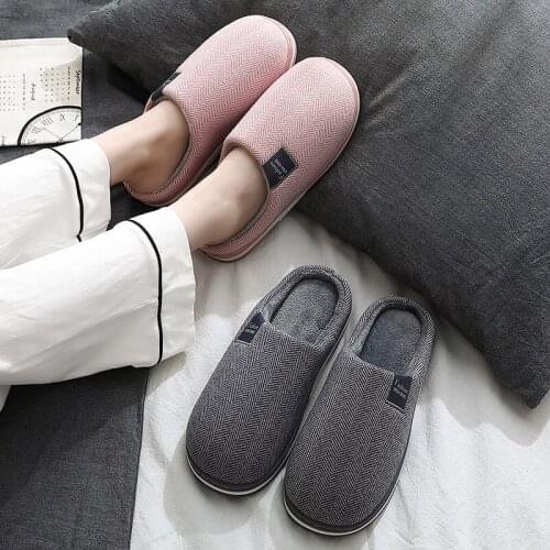 Household Cotton Slippers for Winter Couples Indoor Home Non-slip Large Size Autumn and Winter Plush Warm Mens Cotton Slippers