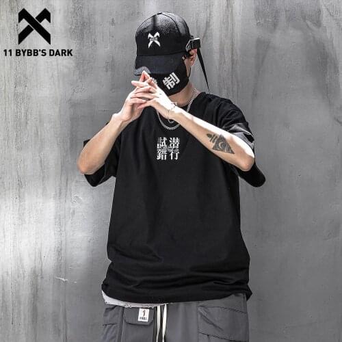 11 BYBBS DARK Hip Hop T-Shirt Mens Summer Print Cotton Loose Short Sleeve Shirts 2021SS Streetwear Harajuku Tshirts Men Black