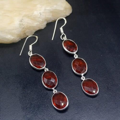 Gemstonefactory Big Promotion Unique 925 Silver Red Brown Topaz Fashion Women Ladies Gifts Dangle Drop Earrings 20211897