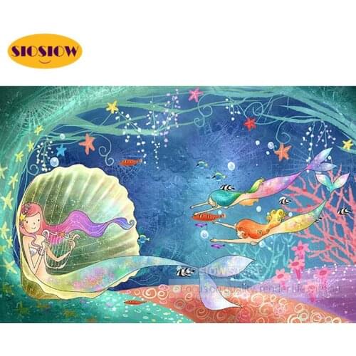 SIOSIOW 5D Diamond Painting For Children Girls Cartoon Mermaid Picture Rhinestones Diamond Embroidery Cross Stitch Mosaic Gifts