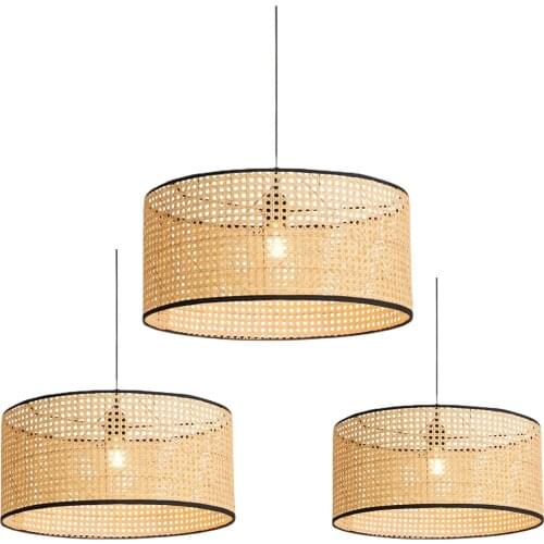 Bamboo Weave Round Pendant Lamp Home Hanging Ceiling Light Chandelier Fixtures for Kitchen for Living Room Bedroom Ornament