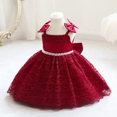 Toddler Baby Girls Sling Lace Dress with Bows Luxury Children Sleeveless Tiered Princess Vestido Xmas Clothing