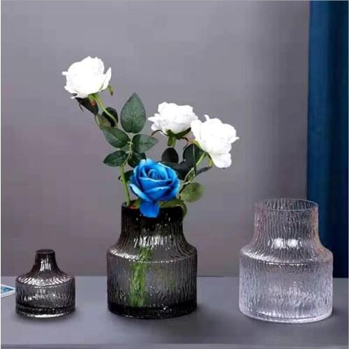 Hammered Small Mouth Glass Vase Nordic Light Luxury Transparent Lily Rich Bamboo Home Living Room Decoration Ornaments Crafts