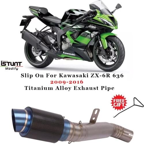 For Kawasaki ZX-6R ZX6R 636 2009-2016 Motorcycle GP Exhaust Escape Modified Titanium Alloy Middle Link Pipe Carbon Fiber Muffler