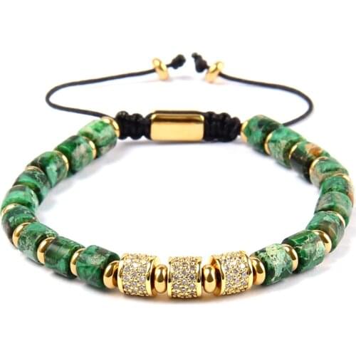 Ailatu Fashion Mens Cz Braided Bracelet with Natural Sediment Cylinder Beads Top Quality Free Logo Service