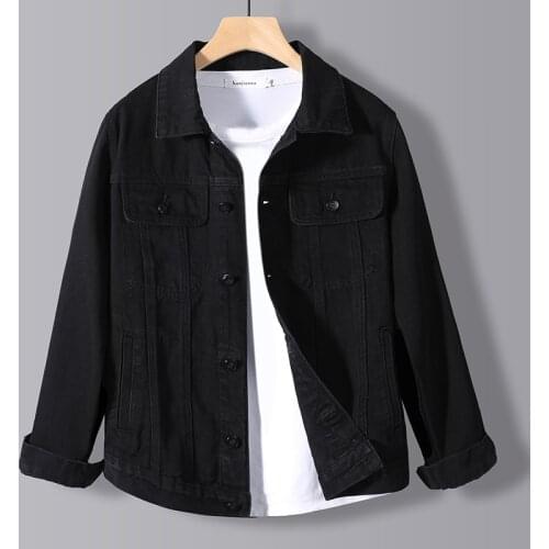 2021 High Quality Cotton Denim Jacket Mens Casual Black Lapel Single Breasted Jean Jacket Autumn Winter Slim Fit Male Coat homme