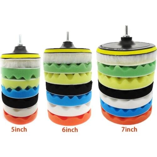 5/6/7 inch 8pcs Buffing Sponge Pad Set Car Polishing Pad Kit Auto Buffing Waxing Drill Adaptor For Car Cleaning Tools