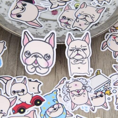 40pcs Waterproof French Bulldog Scrapbooking Stickers Animal Puppy Hobby Decorative Paper for Crafts Photo Albums Children Gift