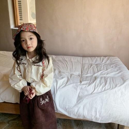 2021 autumn childrens wear girls lace collar shirt embroidered small and medium-sized Korean outer wear fresh top