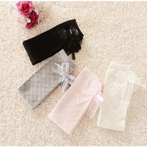 Autumn Spring Girl Long Tube Princess Childrens Knee High Socks Grid Lovely Princess Wind Cotton Bowknot Kids Sock 12 Pair/lot