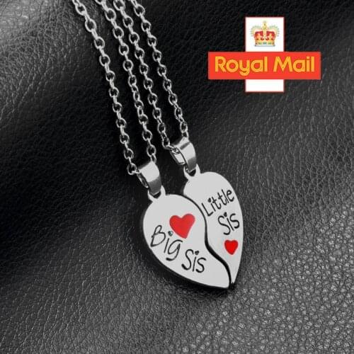2Pcs Sisters Necklace Women Fashion Red Heart Stitching Big Sisiter And Little Sister Alloy Pendant Jewelry Necklace Good Gifts