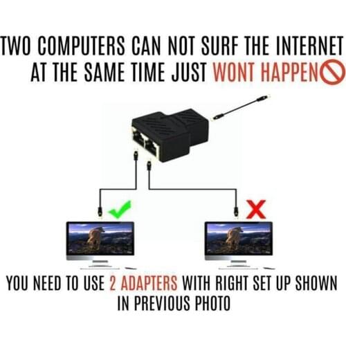 1 To 2 RJ-45 Splitter Network Cable Connector Stp Ethernet Network Network Connector Adapter Plug Extender Coupler Cable H2J5