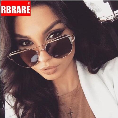 RBRARE Pink Cat Eye Sunglasses Women Vintage Metal Reflective Glasses For Women Brand Designer Retro Mirror Oculos De Sol