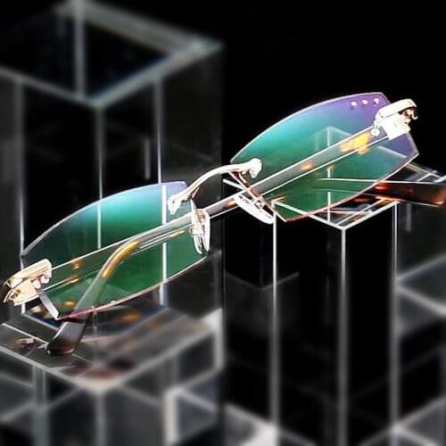 Rimless Diamond Cutting Gradient Tinted Reading Glasses Lightweight Anti Blue Light Presbyopic Glasses Men Women