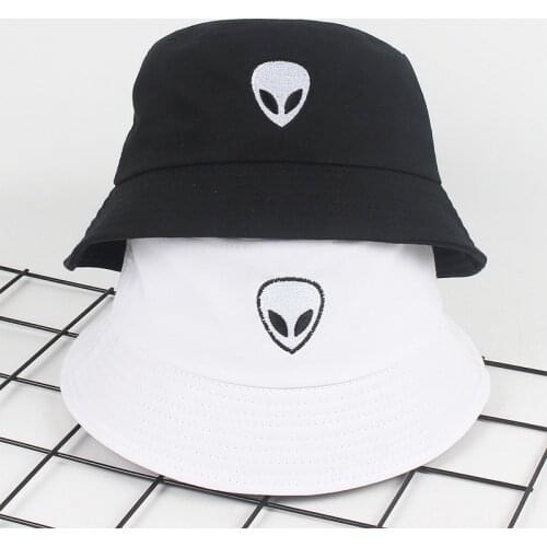 Unisex Embroidery Alien Foldable Bucket Hat Summer Beach Sun Hat Streetwear Fisherman Hat Outdoor Bucket Cap Men Women Hat