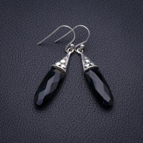 StarGems Natural Black Onyx Handmade 925 Sterling Silver Earrings 2" D3980