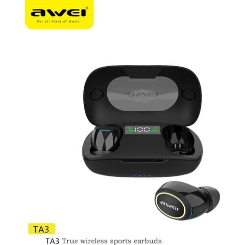 AWEI TA3 TWS Bluetooth 5.0 Earphones Charging Box Wireless Headphone 9D Stereo Sports Waterproof Earbuds Headsets Wit Microphone