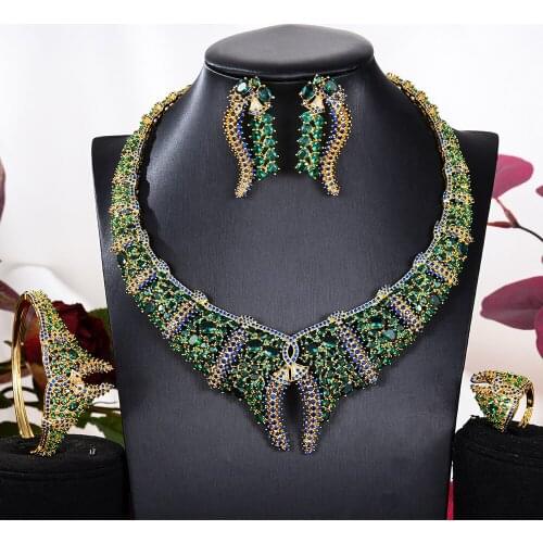 Brand Gorgeous Luxury African Dubai Style Vintage Necklace Bangle Earrings Ring Set For Women Wedding Bridal Indian 2021 jewlery